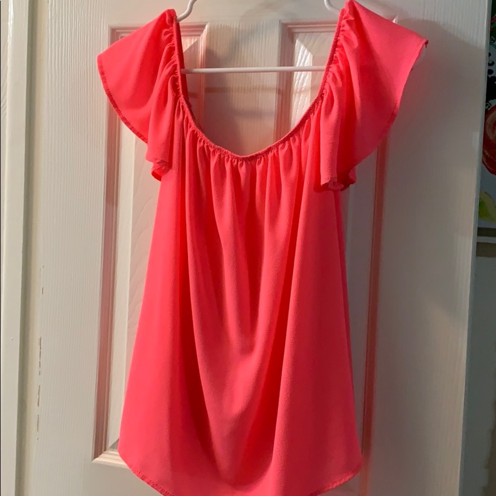 Neon pink off the shoulder top